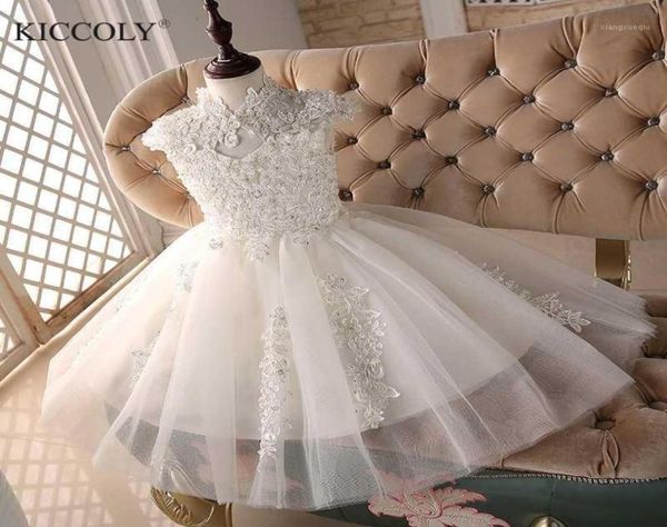 Glizt Bead Bianco Tulle Abiti da prima comunione per ragazze Vestido Daminha Casamento Abito da ballo di lusso Organza Abiti da ragazza di fiore16527943