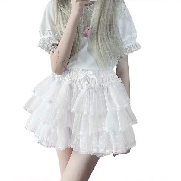 Calças femininas Harajuku Y2k Kawaii Rosa Branco Abóbora Calças Mulheres Japão Doce Renda Ruffles Malha Patchwork Lolita Shorts de Segurança Bonito JK Bloomers