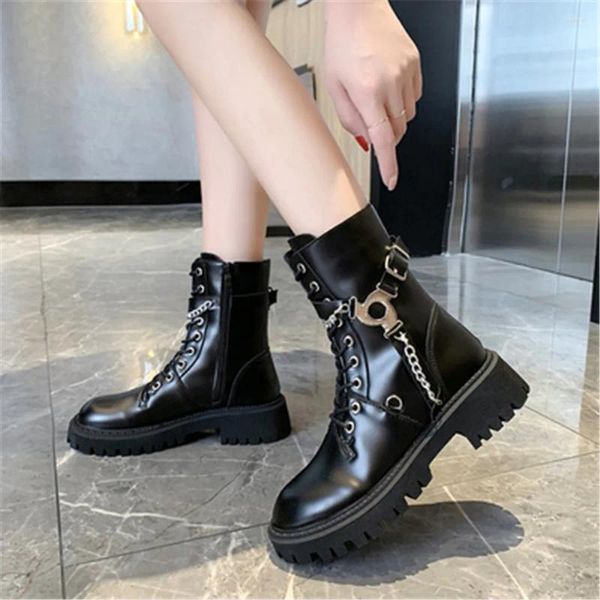 Женские ботинки в готическом стиле с боковой молнией по щиколотку, обувь на платформе в стиле панк, осенние ботинки на шнуровке, массивные пикантные Нескользящие кроссовки с цепочкой, размеры 35–40