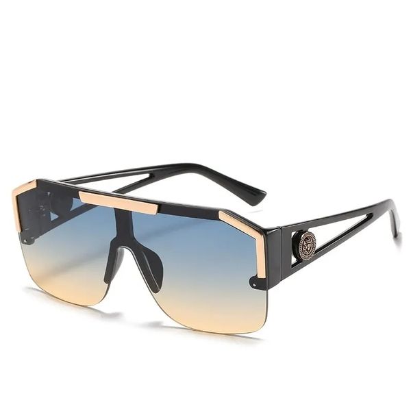 Halbrandlose Sonnenbrille mit quadratischem Rahmen für Männer und Frauen, übergroße Designer-Luxus-Schwarz-UV400-Sonnenbrille, Vintage-Mode-Brillen