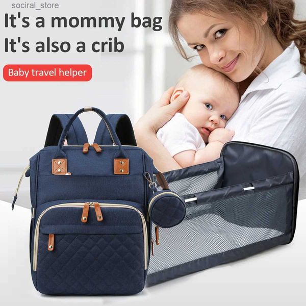 Sacos de fraldas Um saco de cama Mommy Bag Multifuncional Mommy and Baby bag Saindo elegante portátil Senhoras de grande capacidade Mommy bagL240305