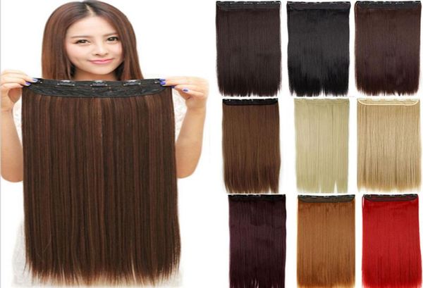 24 inch60cm longo e reto feminino clipe em extensões de cabelo preto marrom alta tempreture peça de cabelo sintético 130g3199127