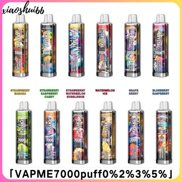 VAPME CRYSTAL 7000 puff Одноразовые испарители Vape Pen 7000 Puff Mesh Coil Электронные сигареты Аккумуляторная батарея емкостью 650 мАч 0% 2% 3% 5% 18 цветов