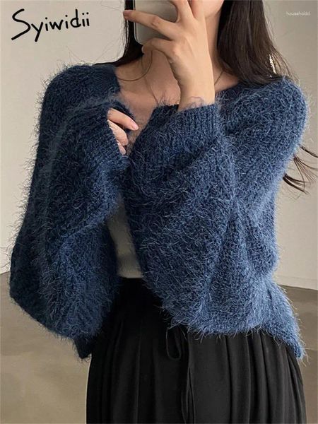 Malhas femininas elegantes cardigan de malha para mulher 2024 moda coreana manga longa camisola de grandes dimensões senhoras sólido casual jumpers