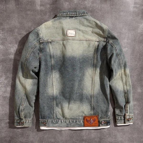 Erkek Ceketler Sonbahar ve Kış Motosiklet Denim Ceket Gevşek Retro Yaku Moda All-Match Sıkıntılı Büyük Boyut