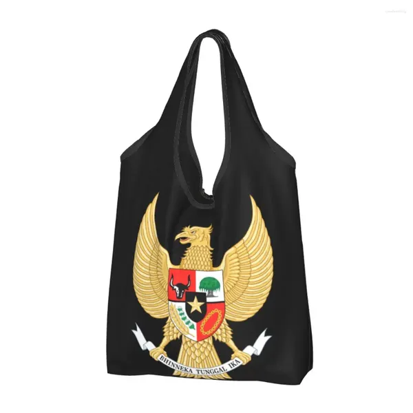 Sacos de compras Personalizado National Emblem of Indonesian Bag Mulheres Portátil Grande Capacidade Compras Indonésia Bandeira Tote Shopper