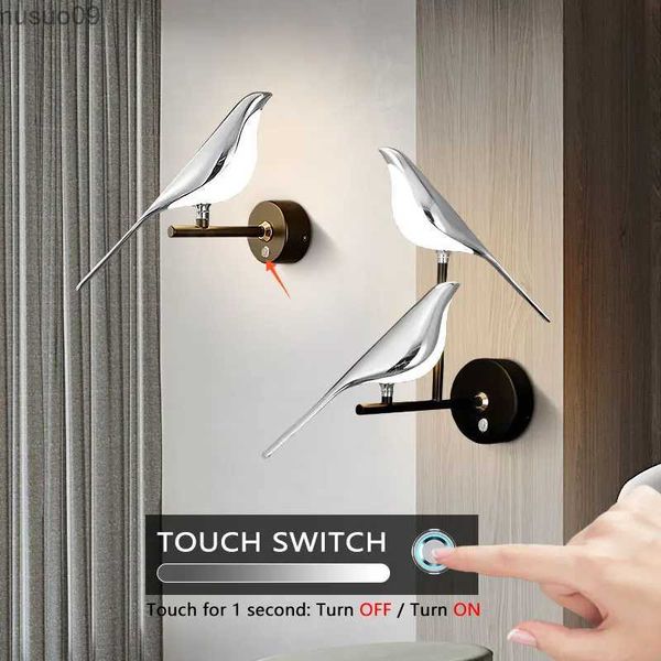 Duvar lambası İç dokunuş açma/kapama anahtarı LED Duvar Işıkları Yatak Odası Oturma Odası için Duvar Işıkları 360 Döndürme LED Duvar Lambaları Fişli Ev Siyah Gümüş