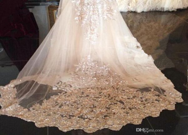 Brilhante champanhe branco marfim véus de noiva rendas lantejoulas catedral comprimento 300200cm 100 luxo noivas casamento véu4881498