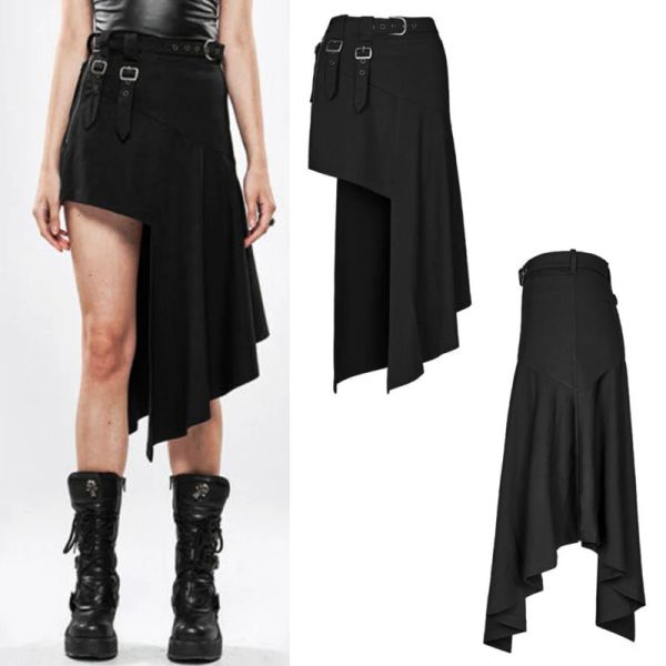 Юбка черные готические нерегулярные юбки для женщин мода с высокой талией металлическая панк -рока асимметричная юбка костюм Хэллоуин Костюм Хэллоуин
