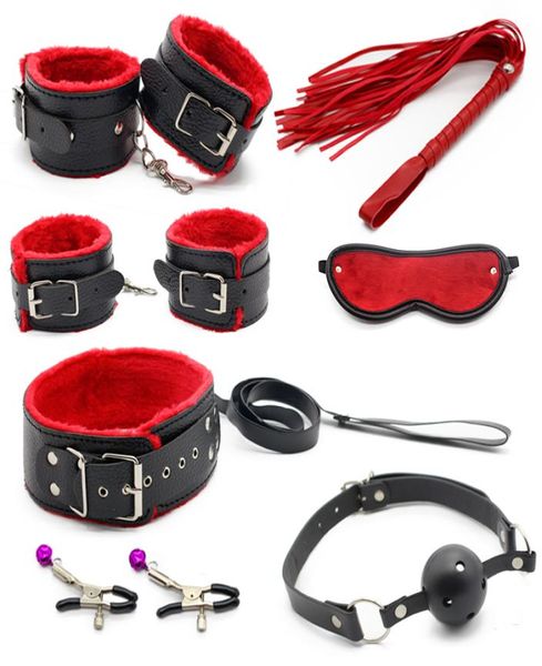 7-teiliges Set Restraint Bondage Leder Sexspiel Sexspielzeug Sklavenspiel Sexy Womanizer Erotikspielzeug Handschellenknebel Sexspielzeug für Paare9346047