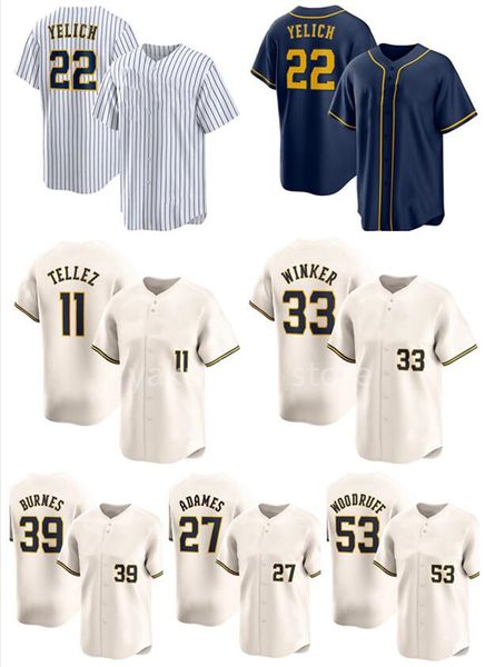 22 YELICH 33 WINKER JERSEYS de beisebol yakuda local Cool Base Jersey dhgate Desconto Design 39 BURNES 27 ADAMES 53 WOODRUFF 10 FRELICK wear