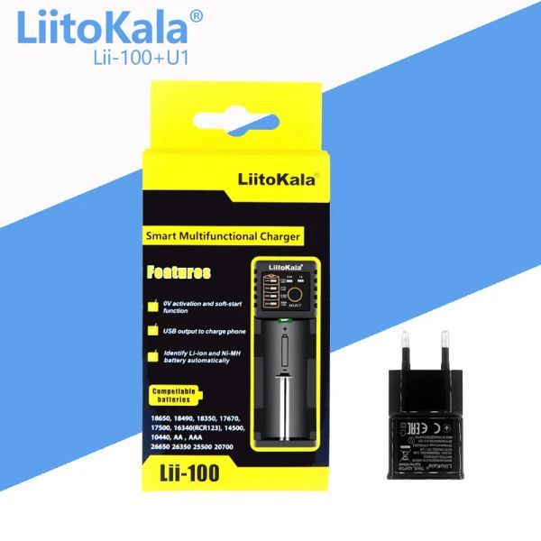 Liitokala Lii-100C Lii-100 Caricatore batteria per 18650 18350 26650 16340 RCR123 14500 3.7V 1,2V Ni-MH NI-CD 2A Caricatore intelligente Smart