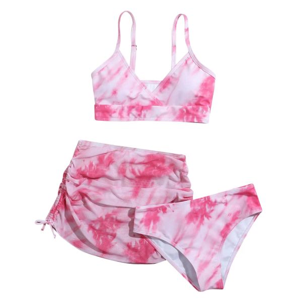 Anzüge European Style Kid Badeanzug Bindfärben dreiteils Set Kleinkind Girls Bikinis