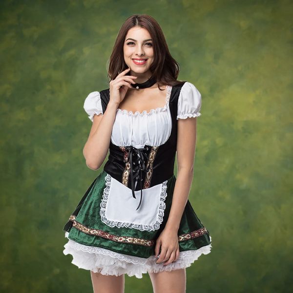 Abito da donna per l'Oktoberfest, da donna, bavarese, etnica tedesca, da cameriera, con spalle scoperte, costume da birra per ragazza, vestito da cocktail
