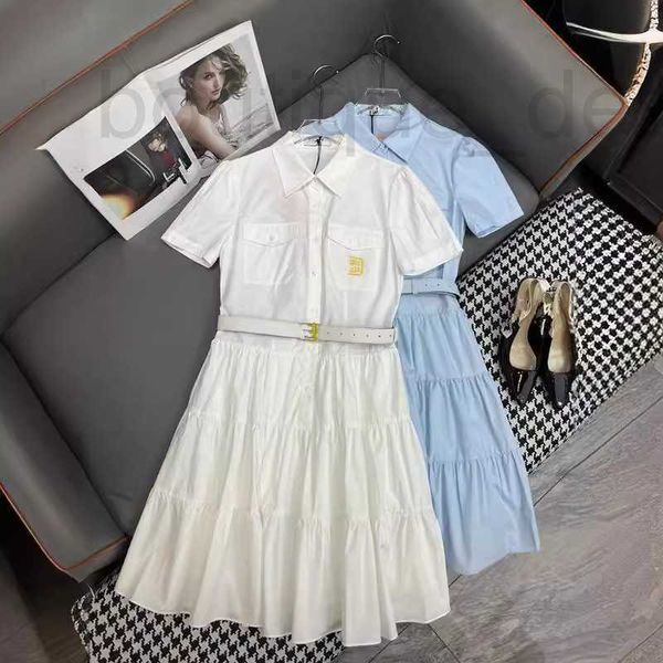 Vestidos Casuais Básicos Designer Marca Primavera e Verão Novo Nanyou Miu Estilo Commuting Carta Elegante Bordado Cinto Emagrecimento Camisa Vestido K16I