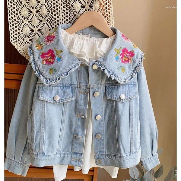 Jacken Mädchen Mantel Großhandel Kinder Jeansjacke Stickerei Puppenhals Kurzstil