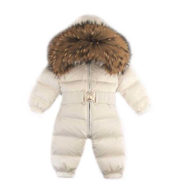 Real ful casacos para crianças rússia inverno bebê crianças meninas meninos snowsuit macacão realfur bebes criança para baixo jaqueta com capuz macacão h4698558