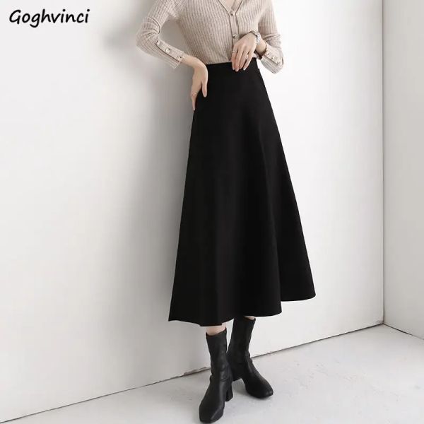 Saias femininas allmatch escritório elegante senhora suave simples sólido cintura elástica feminino novo ulzzang chique popular diário ins venda quente