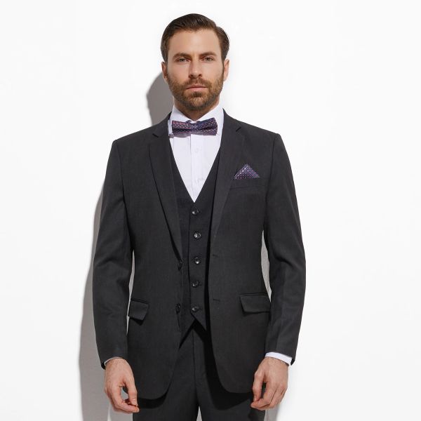 Ternos 2020 Slim Fit Fit Charcoal Grey Greine Terno com Jacquard Vest Custom Made 3 Piece Casdem
