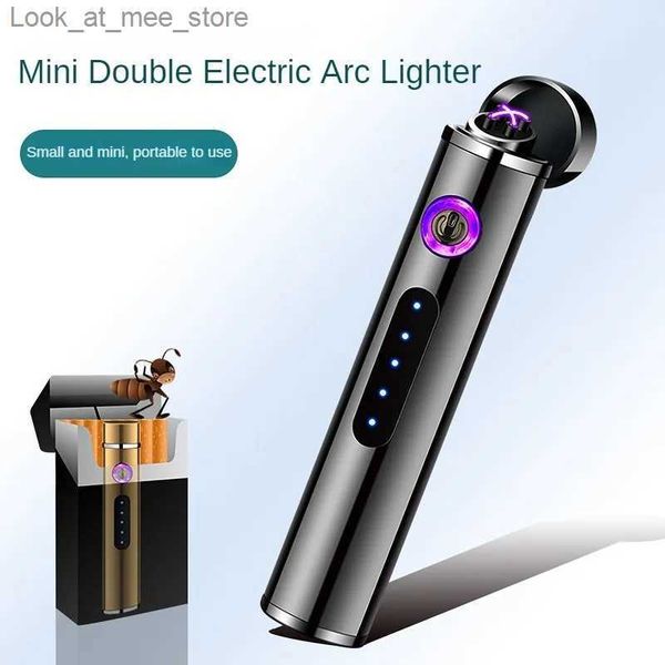 Lighters Mini Taşınabilir Uzun Plazma Çift ARC Elektronik Işık Aydınlatma Çapraz Ateşleme USB Şarj Gücü Yaratıcı Hediye Q240305