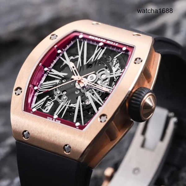 Freizeituhren, modische Armbanduhren, RM-Armbanduhr, RM023, Damenserie, automatische mechanische Titan-Kohlefaser, modischer Vollhohl-Chronograph aus 18 Karat Roségold