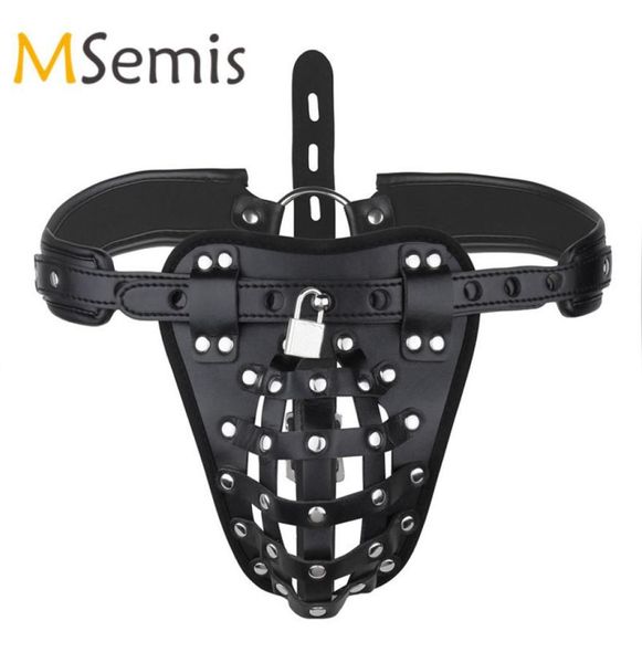 Sexy Gay Bondage Uomo Lingerie PU Sospensorio in pelle Cestino Perizoma Gstring Biancheria intima gay con serrature Uomini esotici Mutandine Cuecas Gay C12401135