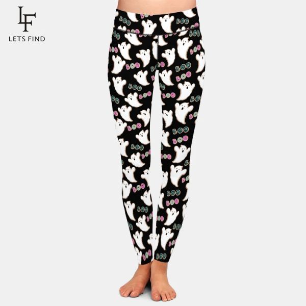 Leggings letsfind alta elástica moda feminina halloween fantasmas engraçados e texto boo impressão leggings cintura alta treino leggings macios