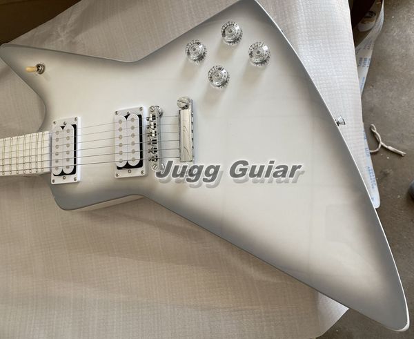 Drop Shipping Todo Branco Prata Burst Edge EX Guitarra Elétrica Stopbar Tailpiece Ponte Captadores Brancos Botões Transparentes Grover Tuners Dot inlay