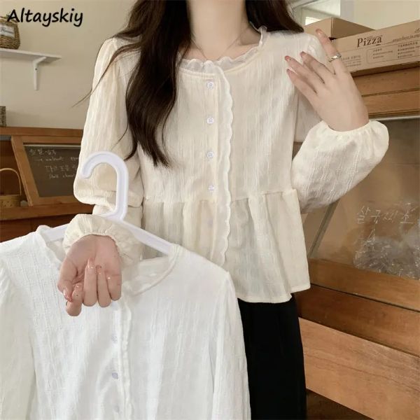 Hemd Süße Mädchen Shirts Frauen Kawaii Junge Einfache Neue Mode Koreanischen Stil Ins Casual Temperament Allmatch Langarm Tops Studenten