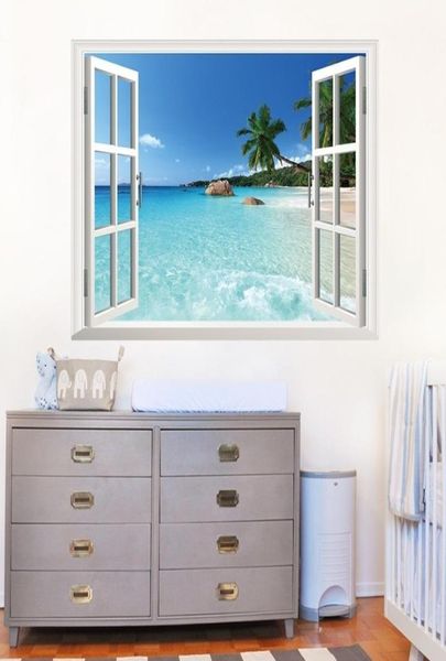 Ganze 1 PCS Riesige 3D 9060 CM Abnehmbare Fenster Ansicht Seascape Wand Aufkleber Wandbild Wand Kunst Home Decor1351651