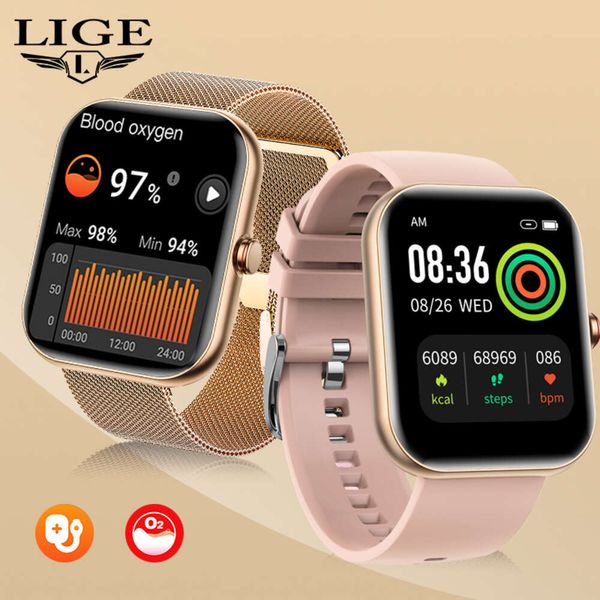 LIGE Smart Watch Donna Chiamata Bluetooth AI Voce Impermeabile IP68 Bracciale Frequenza cardiaca Misuratore di pressione sanguigna 2023 Smartwatch Donna