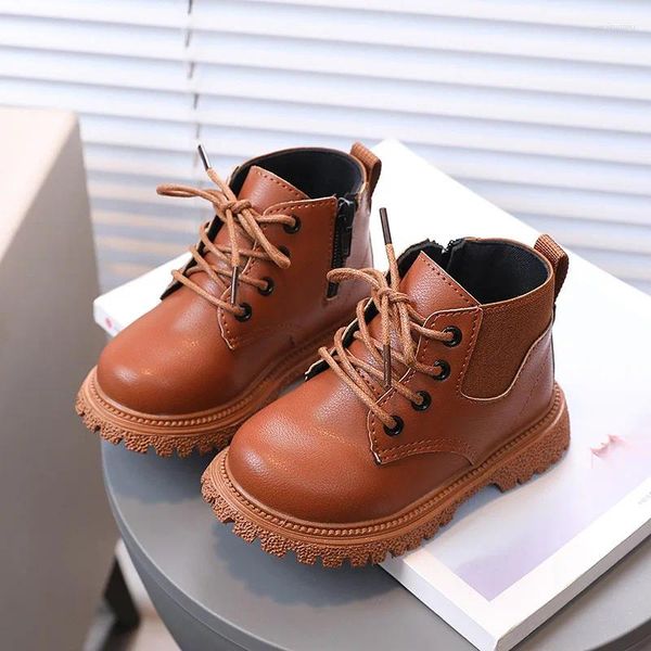 Botas outono inverno crianças antiderrapante confortável couro crianças sola de borracha tornozelo meninos meninas criança sapatos casuais