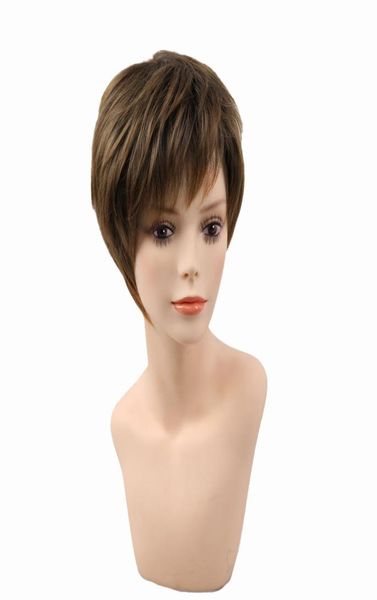 Loira curto corte de cabelo feminino inchado em linha reta natural curto perucas de cabelo sintético para a áfrica americana women6570198
