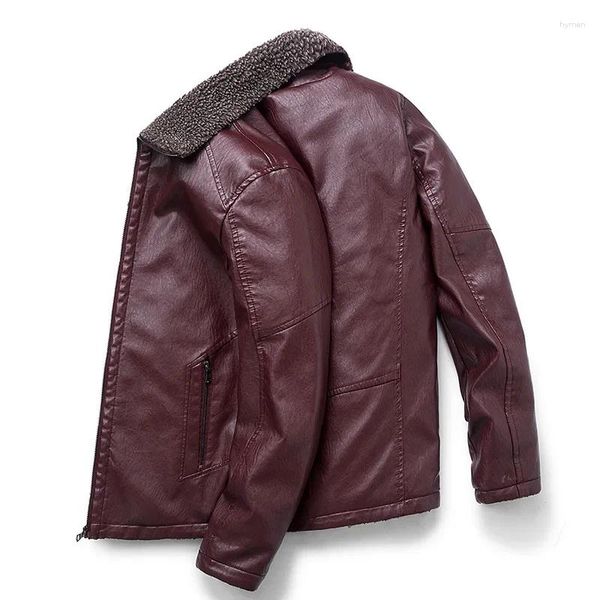 Jaquetas masculinas homens jaqueta de couro grosso vinho vermelho motociclista oversize homens inverno casual pu faux fur colarinho casaco masculino 8xl 7xl