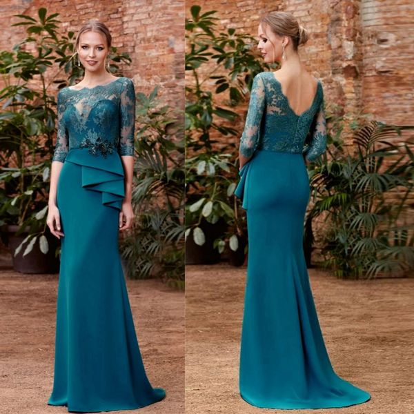 Hunter Green Lace Mãe da Noiva Vestidos Vestidos para Mulheres Elegantes para uma Ilusão de Casamento Sereia Mães Vestido Vestido de Noivo para Ocasiões Especiais de Aniversário AMM122