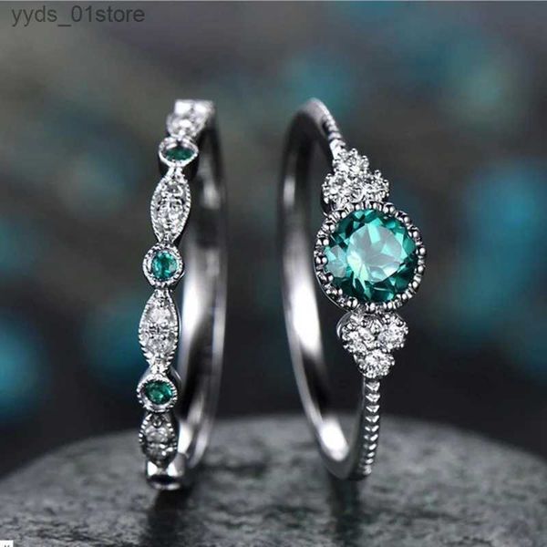 Anéis de banda BABYLLNT Novo anel de prata esterlina 925 incrustado esmeralda zircão anel de casamento feminino alta joia presente l240305
