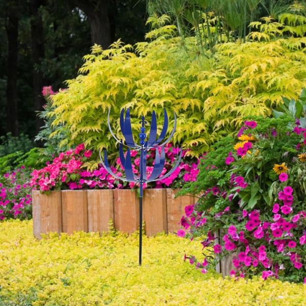 Decorazioni da giardino Mulino a vento decorativo Vento unico rotante riflettente blu rimovibile con spina di terra Decorazione artigianale