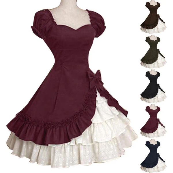Abito vendite calde Lady Retro Falbala grande altalena Bowknot medievale Lolita Dress Costume Cosplay