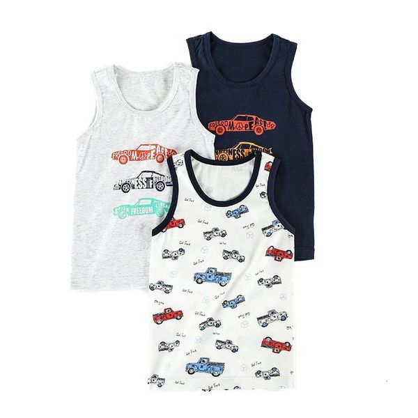 Emotion Moms 2024 3 pçs/set Verão Meninos Tanques Crianças Colete Bebê Bonito Roupas de Praia Desgaste Tops Algodão Sem Mangas Tecido Fresco 240301