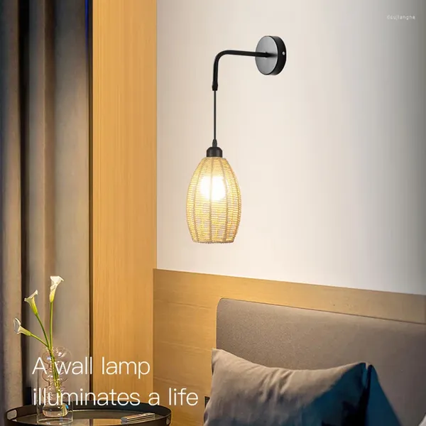 Lâmpada de parede Rattan Retro Arte Industrial El Cabeceira Corredor Quarto Sala de Jantar Sala de estar Nordic LED Luzes