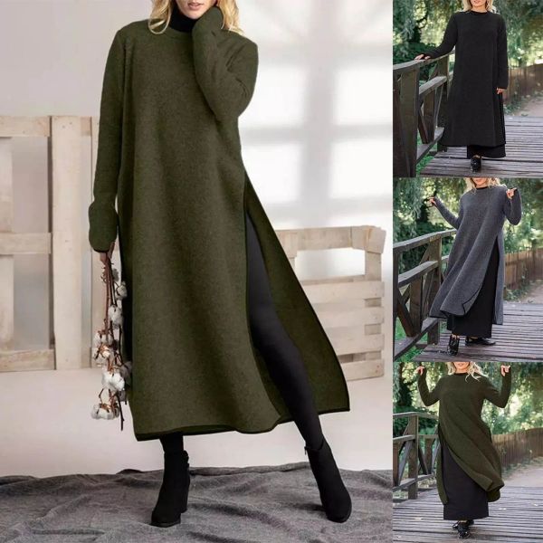 Abito Autunno e Inverno Felpe larghe Abito Donna Felpe Casual Manica lunga Maxi Abiti Abito oversize in caldo pile femminile