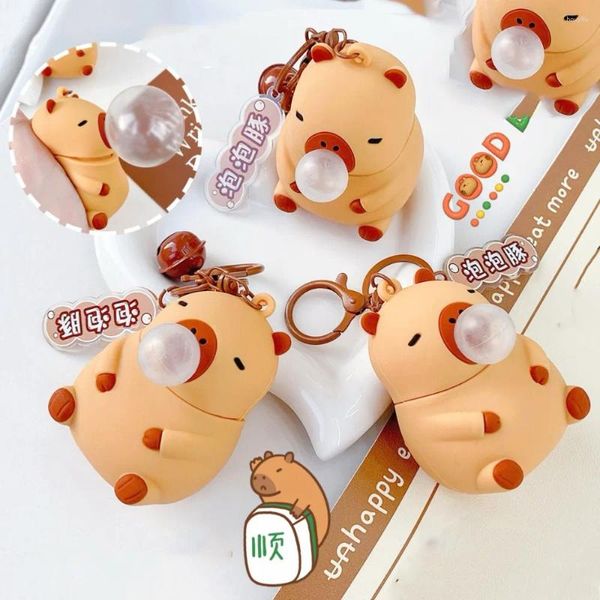 Keychains Squeeze Capybara Schlüsselbubblasen Spucken Keyring Toys Prise Music Anhänger