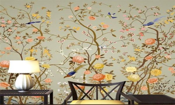 ТВ фоновые обои современная большая фреска современная китайская гостиная спальня обои 3d видеостена цветы птица лес23342089930798