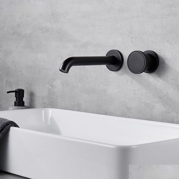 Rubinetti per lavandino del bagno Rubinetto per lavandino del bagno nero Ottone cromato e lavabo freddo Beccuccio per acqua Rubinetto per vasca in oro spazzolato a parete Dhf3O