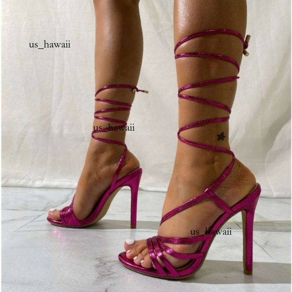 New Sexy Cross-legato Nero Rosso Verde Strap Lace Up Pumps Cover Sandalo con tacco Tacchi sottili Scarpe alte per sandali da donna 2023