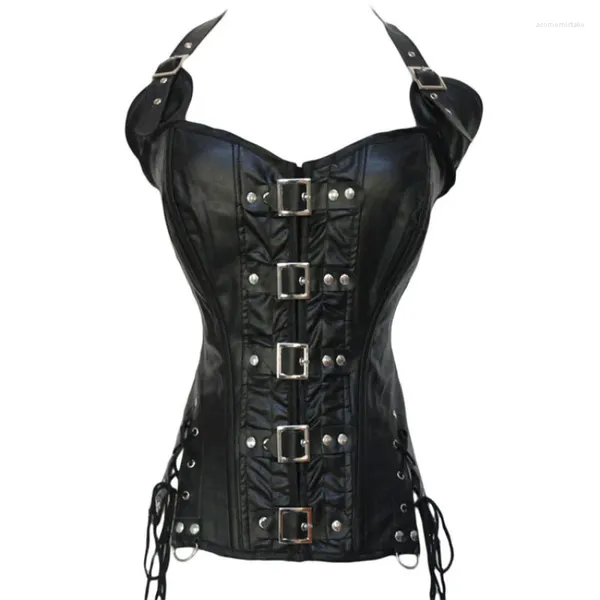 Damen Shapers Damen Gothic Steampunk Leder Neckholder Bustier Korsett Top Shapewear Schnallen Body Shaper Bustiers