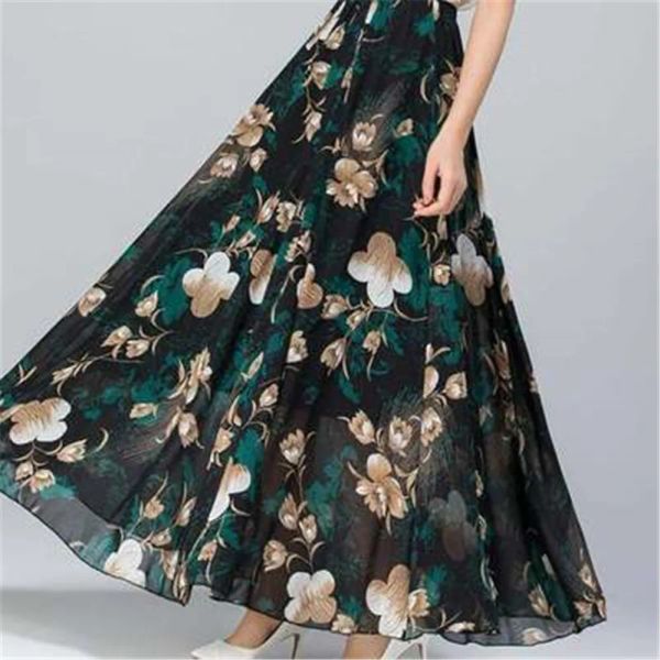 gonna in chiffon floreale maxi gonna estiva donna lunga vita alta gonna da ballo per le vacanze elegante spiaggia Boho vendita calda Lady Vintage Girl Fairy