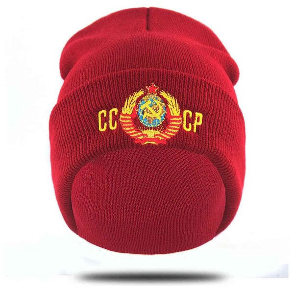 Berretto casual ricamato CCCP URSS Cappello in cotone flessibile caldo Beanie per l'autunno inverno Russia Berretto hip-hop lavorato a maglia unisex Y2111263x