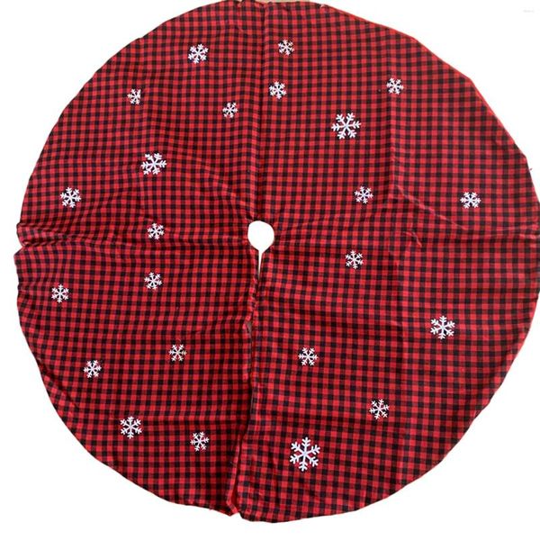 Gonna per albero di decorazioni natalizie scozzese rossa e nera con fiocchi di neve bianchi stampati per la decorazione della casa dell'anno