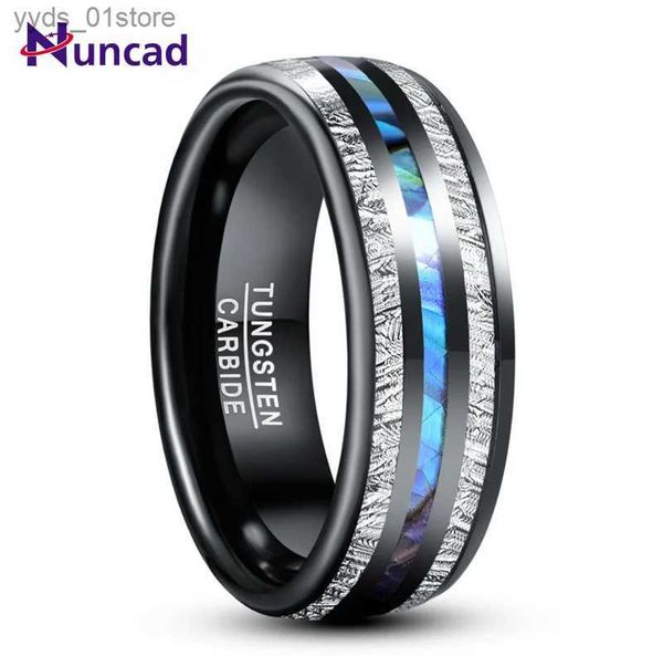 Anelli a fascia NUNCAD 8mm Nero elettrico intarsiato Meteorite Abalone Shell Dome Anello in tungsteno Caide Moda uomo Gioielli da sposa Miglior regalo L240305